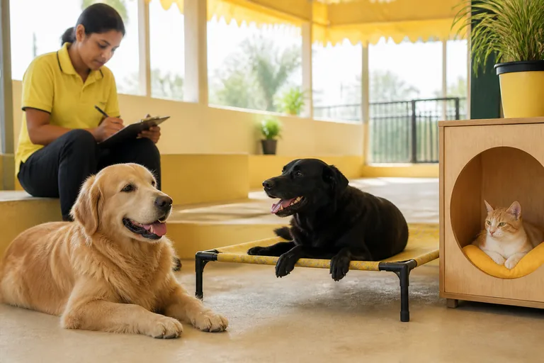 Pets resting calmly in a shared care area